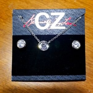 CZ by Kenneth Jay Lane Bezel Round Pendant Earring Set NEW